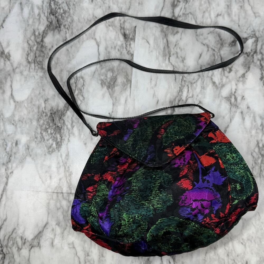 Vintage J. Renee Floral Clutch Crossbody Evening Bag Abstract Pleated Purse - Picture 5 of 12